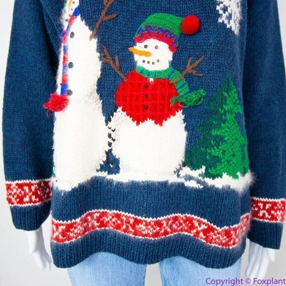 Vintage Croft & Barrow Christmas sweater with‎ 3D snowman cardinal, L - Picture 3 of 16